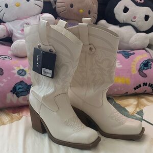 Forever 21 Cream Heeled Western Boots